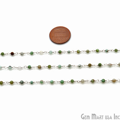 Chrysoprase Jade 3-3.5mm Silver Plated Wire Wrapped Rosary Chain - GemMartUSA