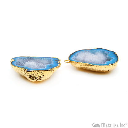 Geode Druzy 36x30mm Organic Gold Electroplated Single Bail Gemstone Earring Connector 1 Pair