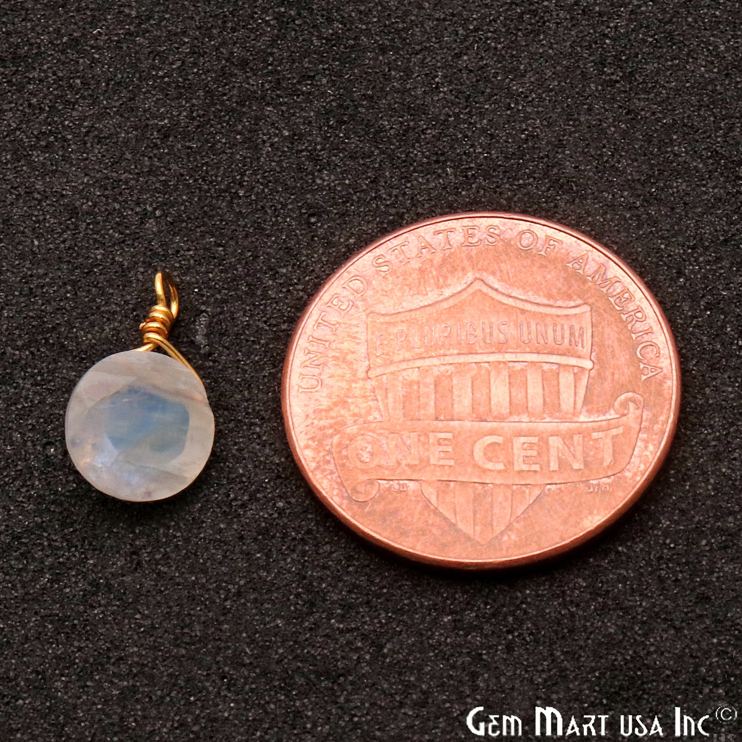 Rainbow Moonstone 7mm Round Single Bail Gold Wire Wrapped Gemstone Connector - GemMartUSA