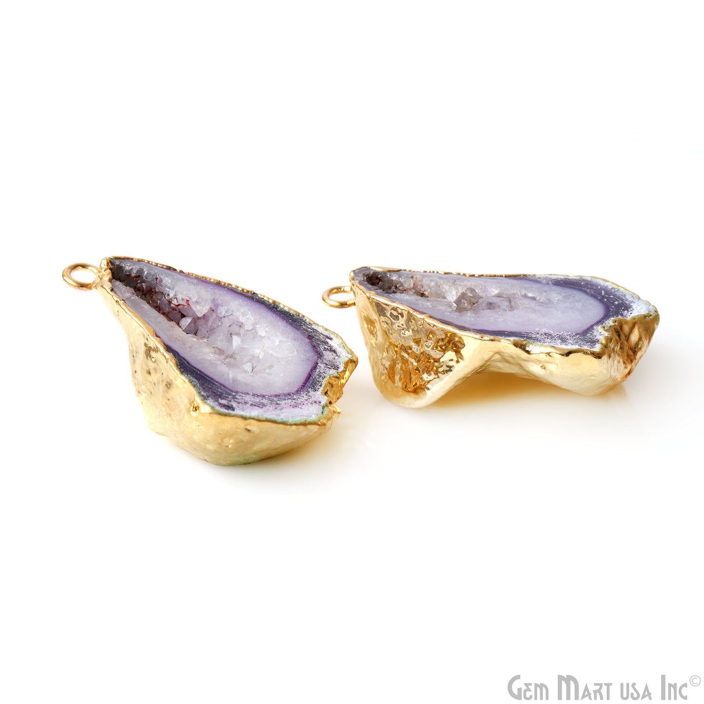 Geode Druzy 41x26mm Organic Gold Electroplated Single Bail Gemstone Earring Connector 1 Pair