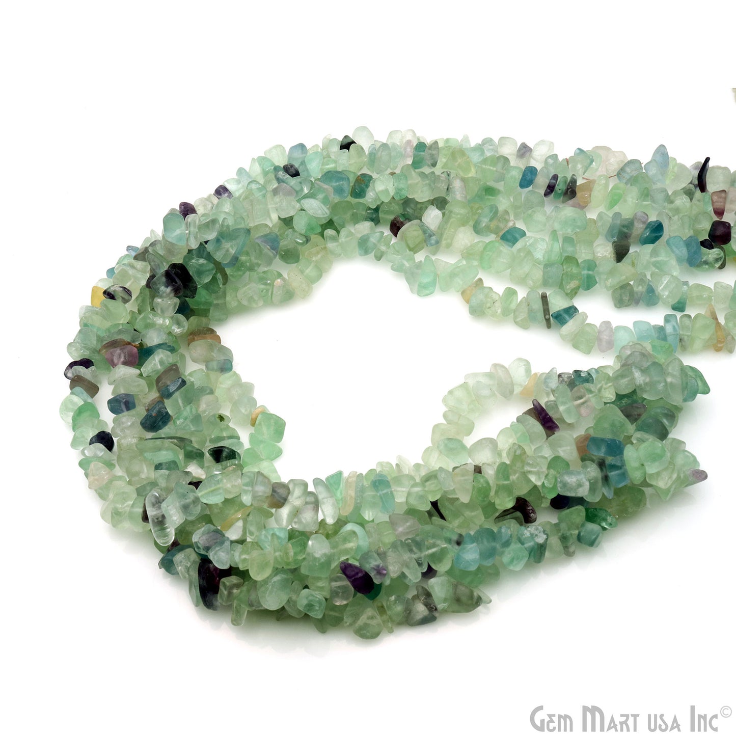 Flourite Chip Beads, 34 Inch, Natural Chip Strands, Drilled Strung Nugget Beads, 7-10mm, Polished, GemmartUSA (CHFL-70004)