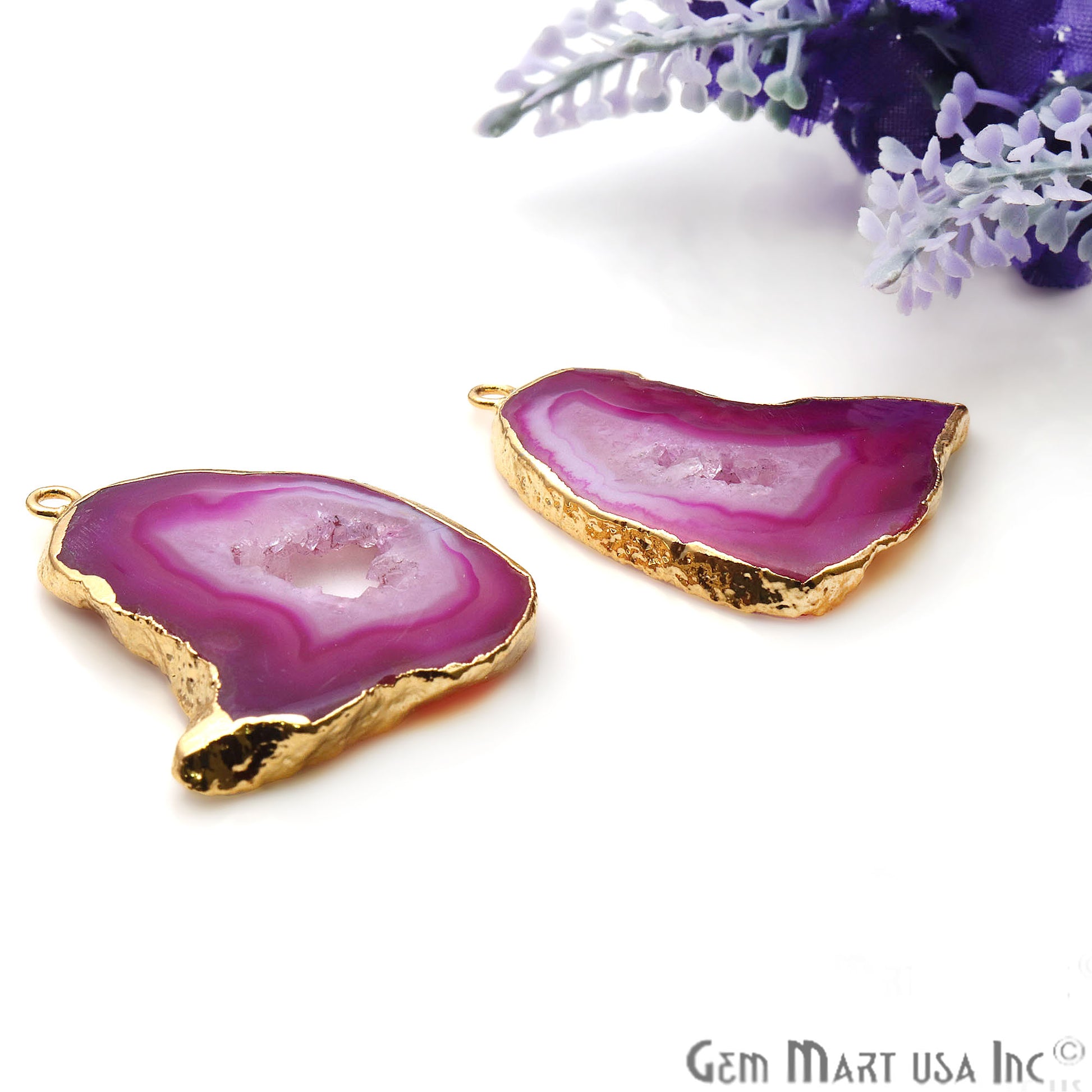 Agate Slice 29x38mm Organic Gold Electroplated Gemstone Earring Connector 1 Pair - GemMartUSA