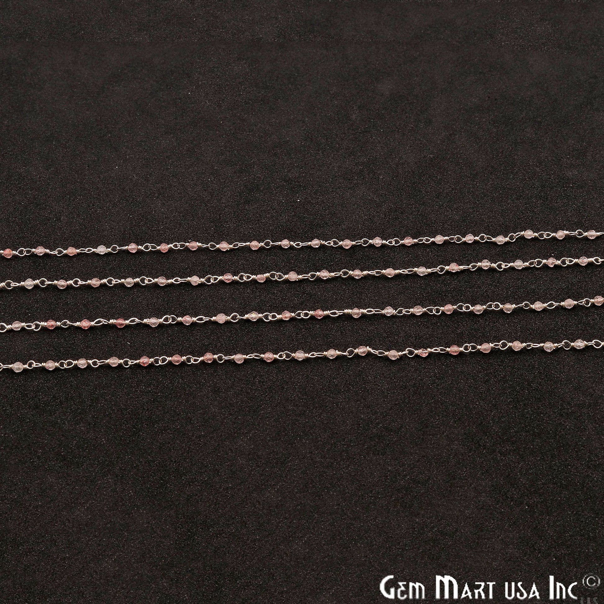 Strawberry Quartz 1mm Silver Wire Wrapped Beads Rosary Chains - GemMartUSA