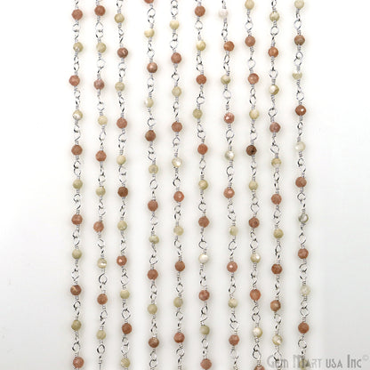 Rhodochrosite & Mother Of Pearl Silver Plated Wire Wrapped Gemstone Beads Rosary Chain