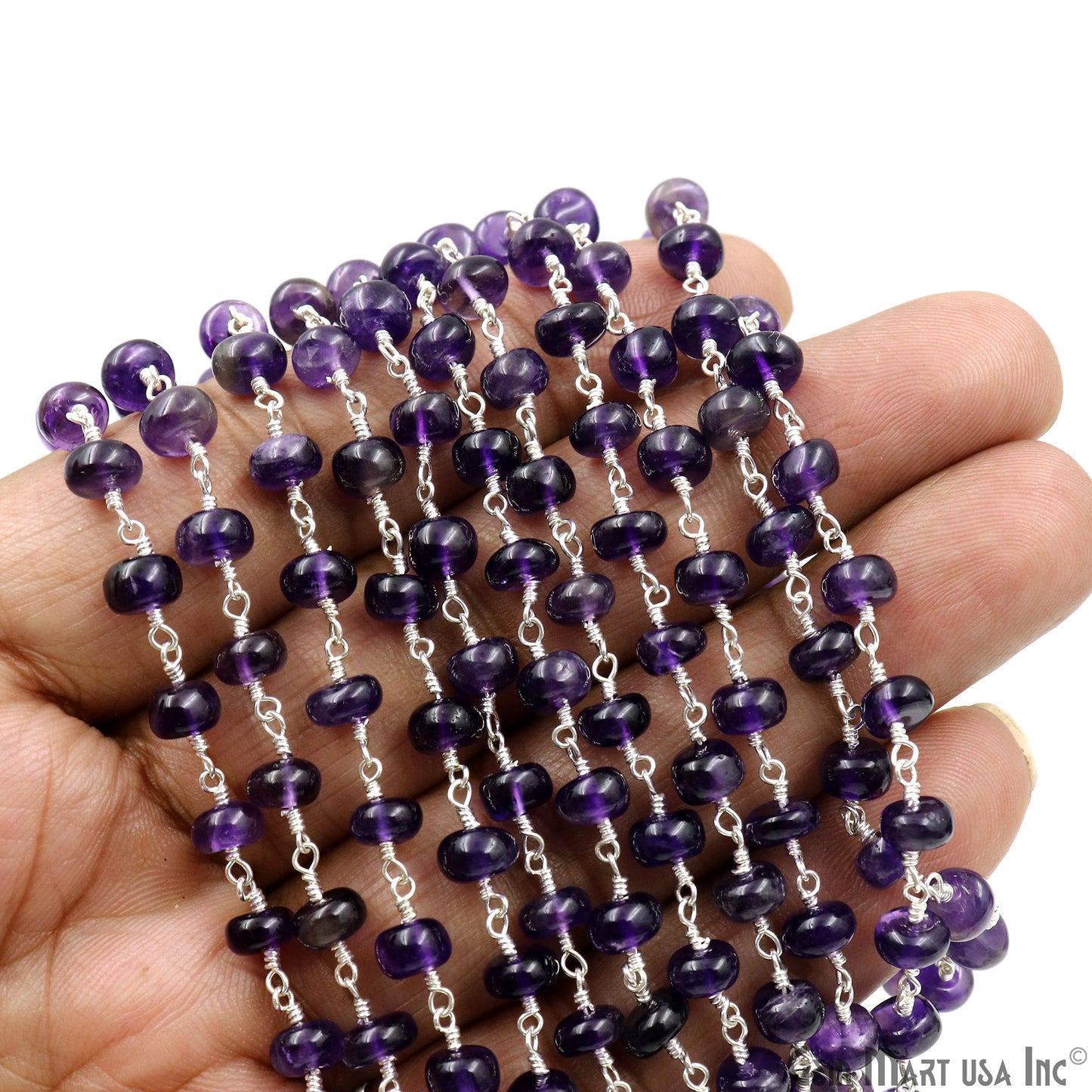 Amethyst Cabochon Beads 6-7mm Silver Plated Gemstone Rosary Chain