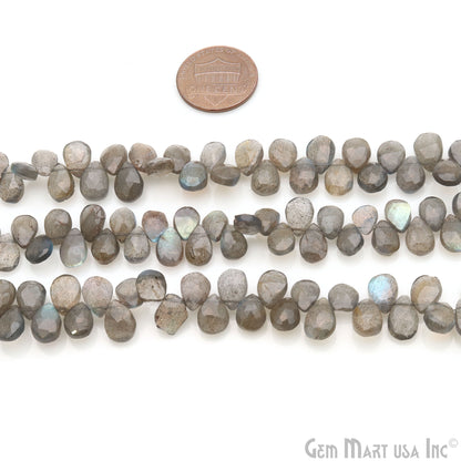 Labradorite Pears Beads, 8 Inch Gemstone Strands, Drilled Strung Briolette Beads, Pears Shape, 7x9mm