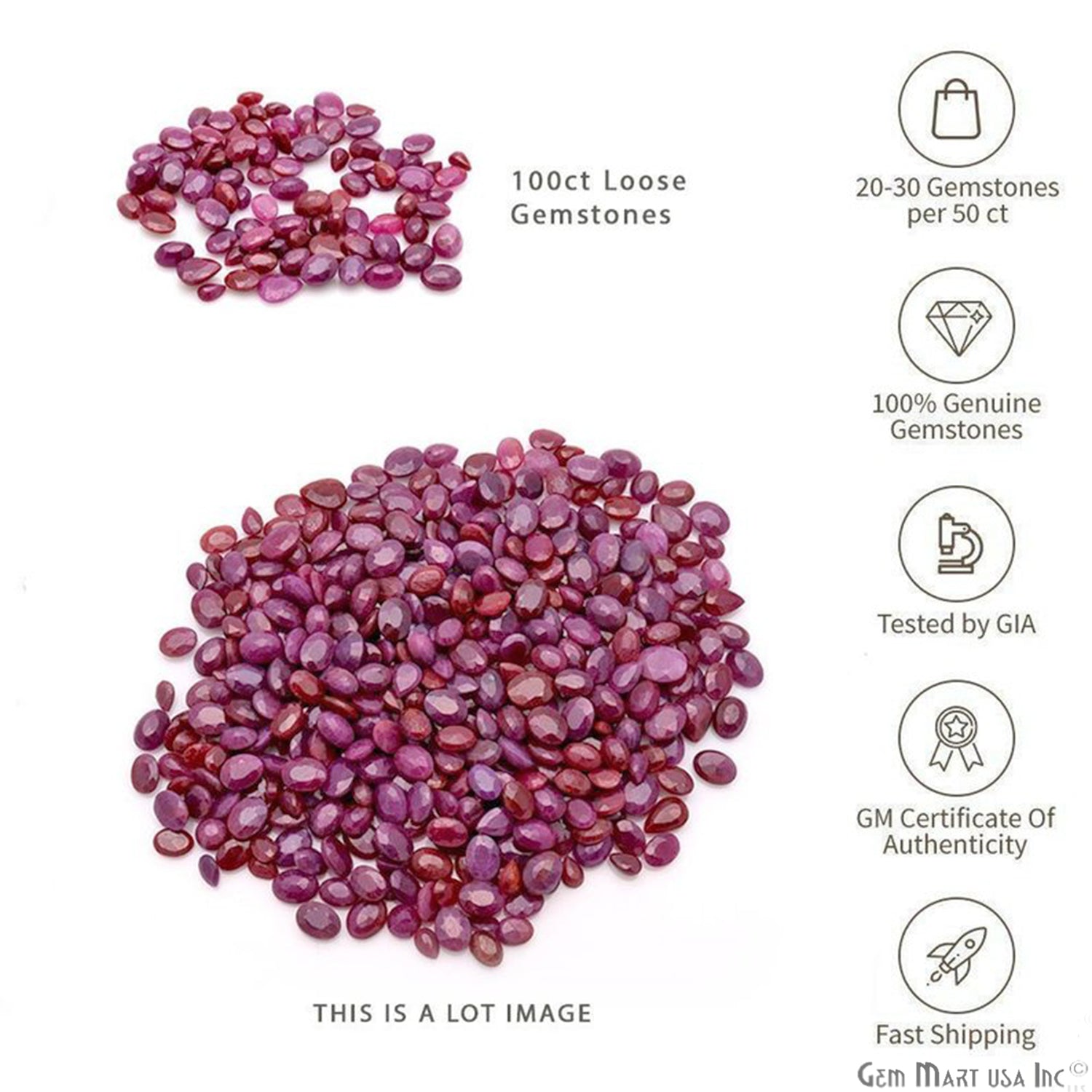 100 Carats Wholesale Ruby Mix Shape Loose Gemstones - GemmartUSA