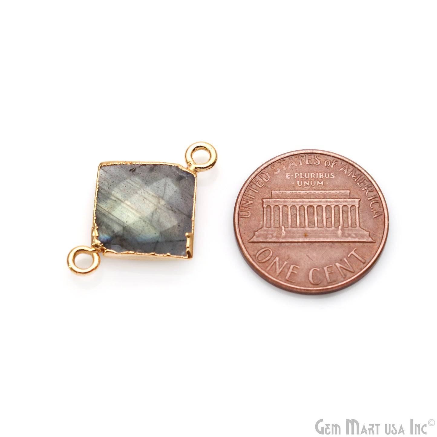 Labradorite 12mm Square Shape Gold Electroplated Gemstone Connector