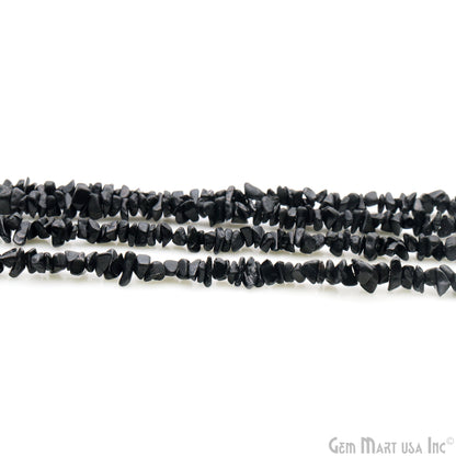 Black Tourmaline Chip Beads, 34 Inch, Natural Chip Strands, Drilled Strung Nugget Beads, 3-7mm, Polished, GemmartUSA (CHKT-70001)