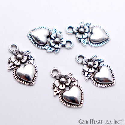 5pc Lot Heart Shape Oxidized 18x11mm Charm For Bracelets & Pendants - GemmartUSA