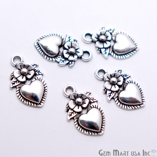 5pc Lot Heart Shape Oxidized 18x11mm Charm For Bracelets & Pendants - GemmartUSA