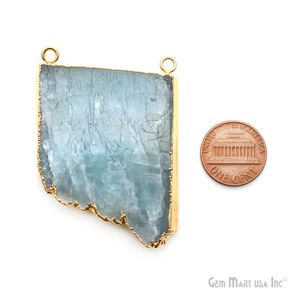 Aquamarine Free Form shape 54x40mm Gold Electroplated Gemstone Cat Bail Connector