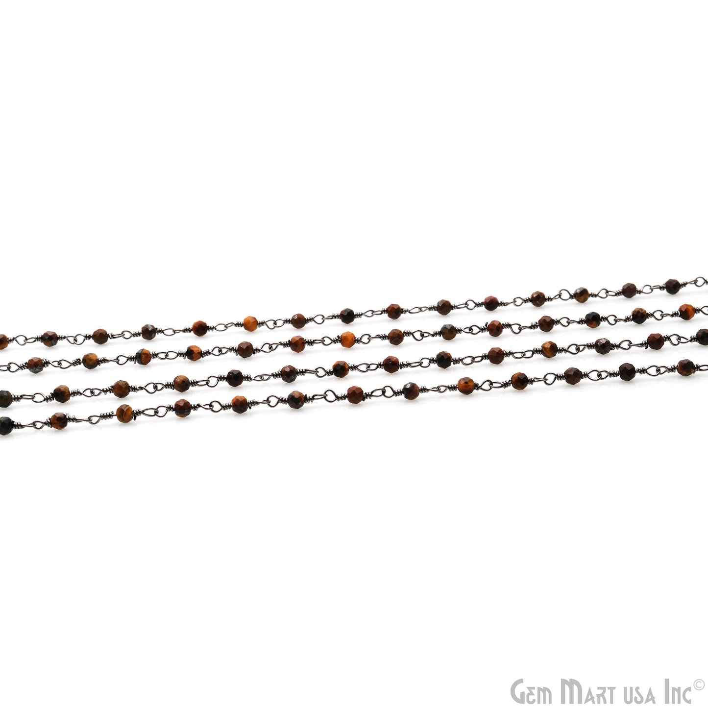 Tiger Eye 2.5-3mm Faceted Beads Oxidized Wire Wrapped Rosary