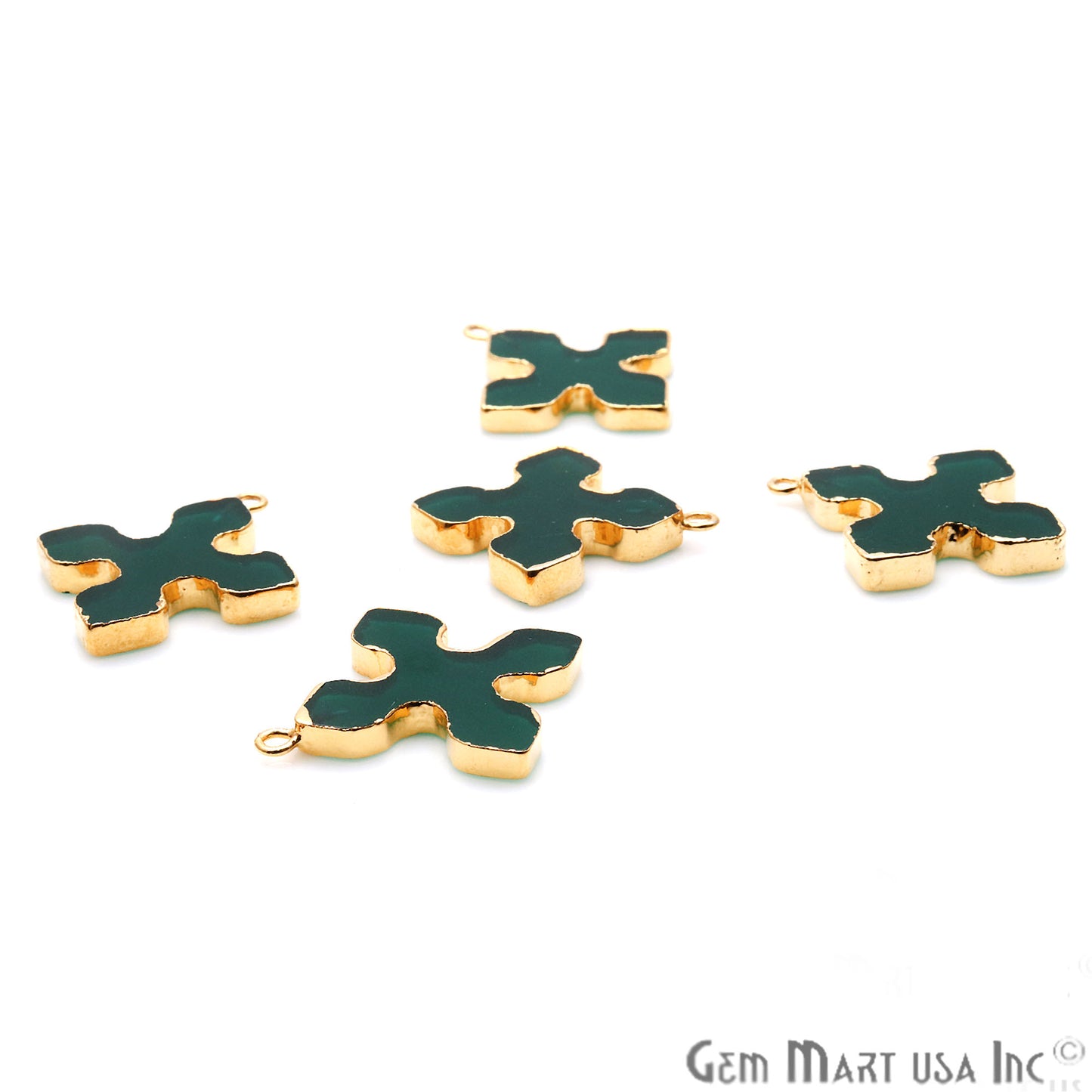 Green Onyx Medieval Cross 29x26mm Gold Electroplated Gemstone Connector - GemMartUSA