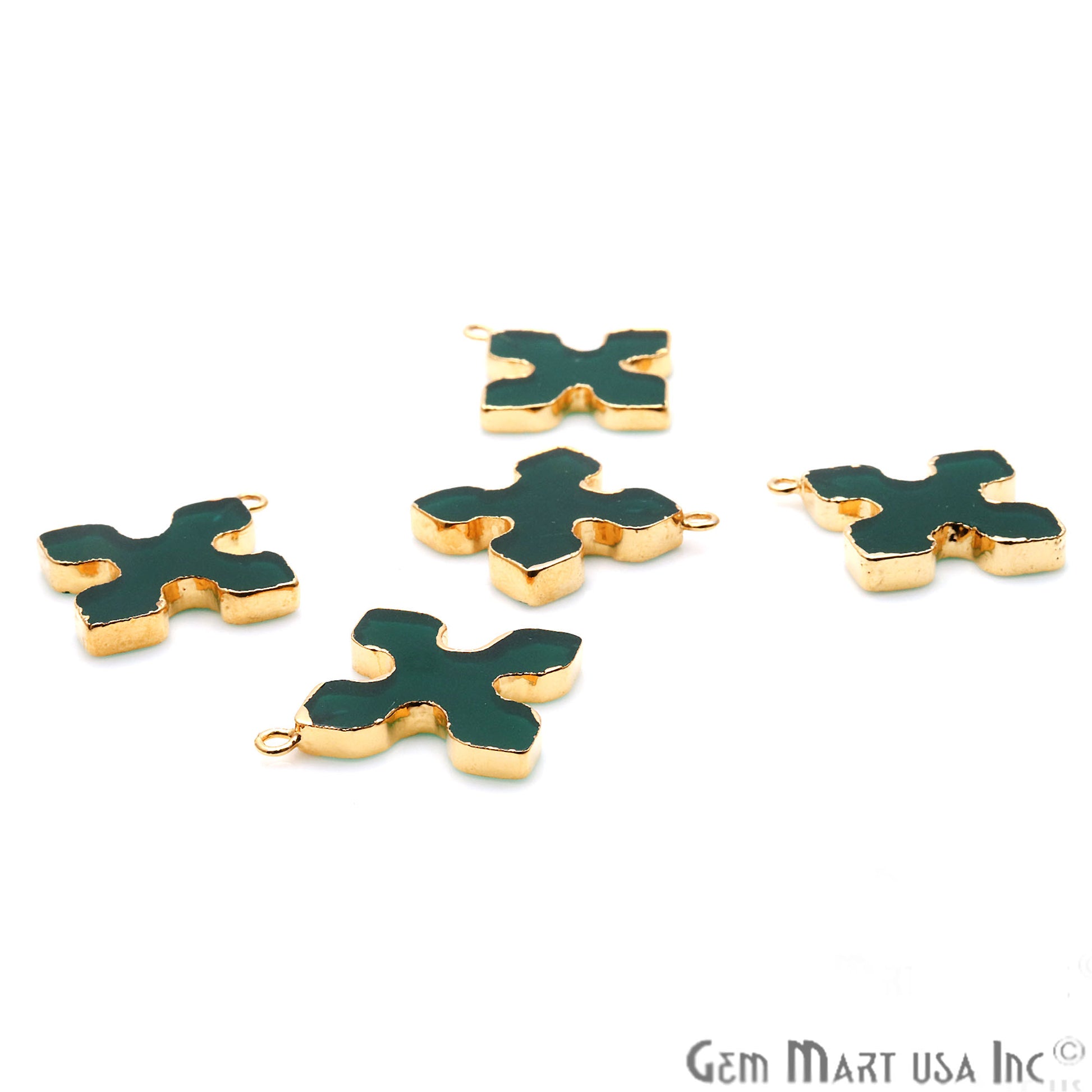 Green Onyx Medieval Cross 29x26mm Gold Electroplated Gemstone Connector - GemMartUSA