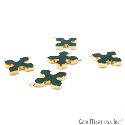 Green Onyx Medieval Cross 29x26mm Gold Electroplated Gemstone Connector - GemMartUSA