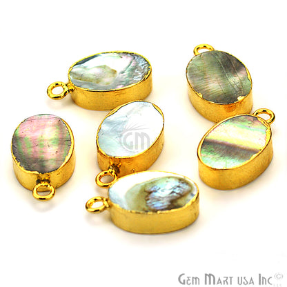 Abalone 10x14mm Oval Shape Gold Electroplated Single Bail Gemstone Connector - GemMartUSA