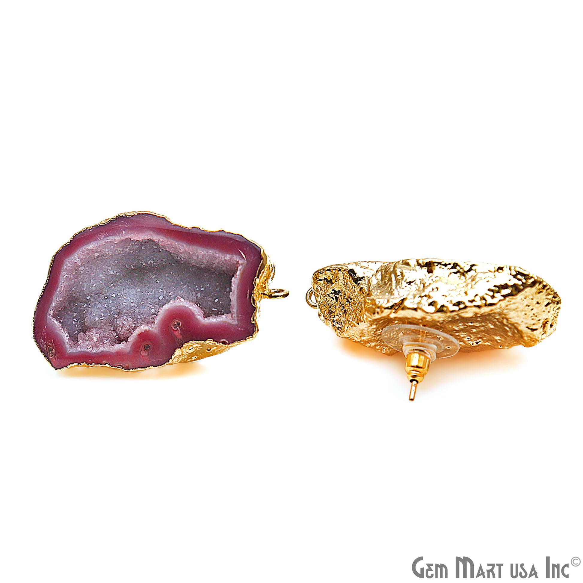 DIY Agate Slice Geode Druzy 40x22mm Gold Electroplated Loop Connector Studs Earrings - GemMartUSA