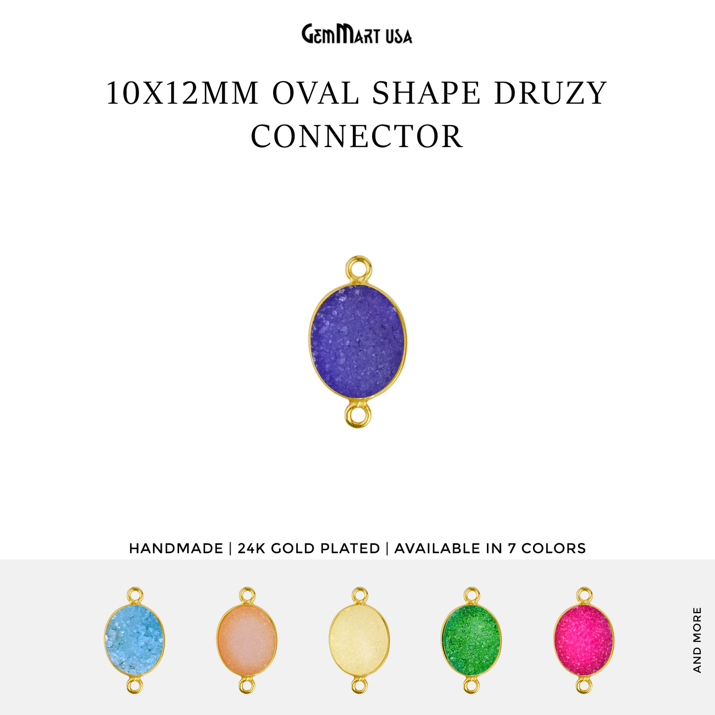 Color Druzy Connector 10x12mm Oval Gold Plated Double Bail Gemstone Connector