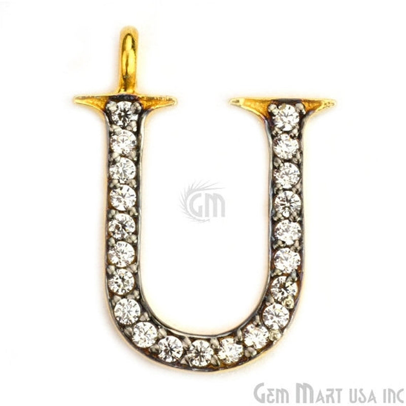 U' Alphabet Charm CZ Pave Gold Vermeil Charm for Bracelet & Pendants - GemmartUSA