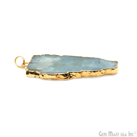 Aquamarine Free Form shape 58x27mm Gold Electroplated Gemstone Single Bail Pendant