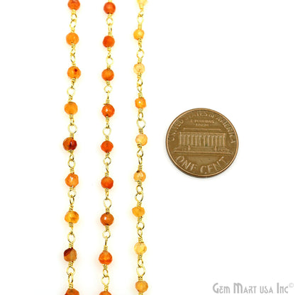 Carnelian Faceted Bead 2.5-3mm Gold Wire Wrapped Gemstone Beads Rosary Chain