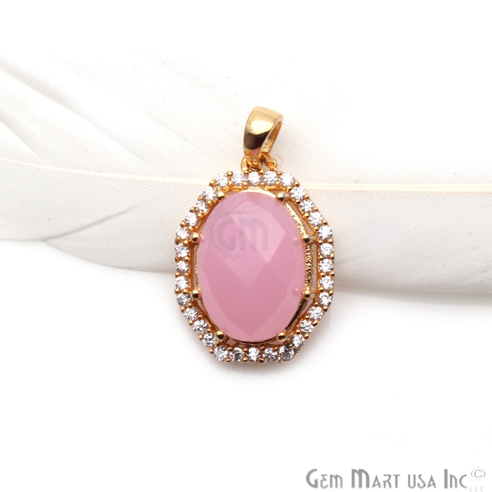 Chalcedony Pendants, Bracelets Charms, Cubic Zircon Pave Diamond, Oval Pendant (50121) - GemMartUSA