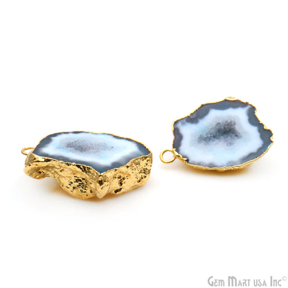 Geode Druzy 36x23mm Organic Gold Electroplated Single Bail Gemstone Earring Connector 1 Pair