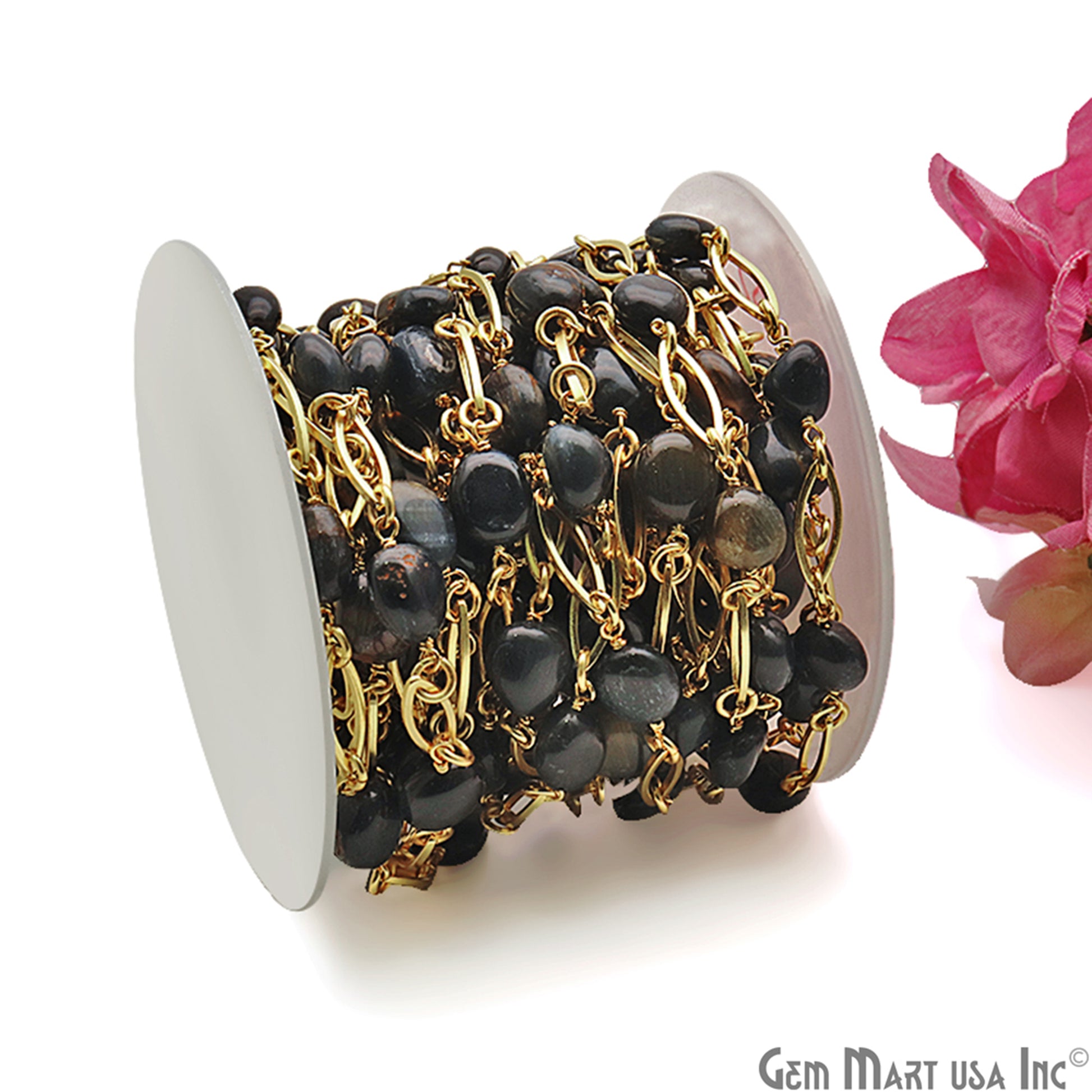 Blood Stone With Gold Plated Marquise Finding Rosary Chain - GemMartUSA