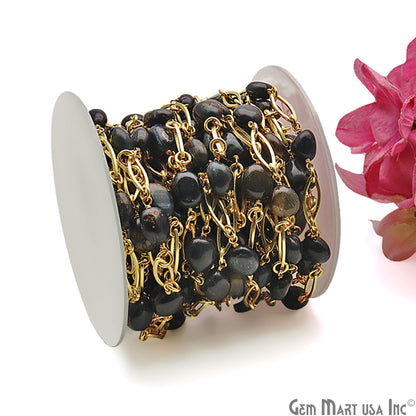 Blood Stone With Gold Plated Marquise Finding Rosary Chain - GemMartUSA