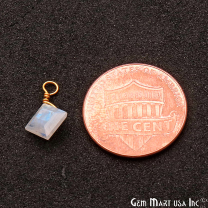 Rainbow Moonstone 6mm Square Single Bail Gold Wire Wrapped Gemstone Connector - GemMartUSA