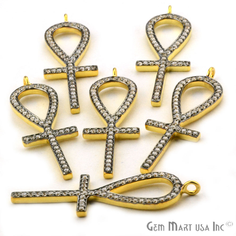 Ankh Cross' CZ Pave Gold Vermeil Charm for Bracelet & Pendants - GemMartUSA