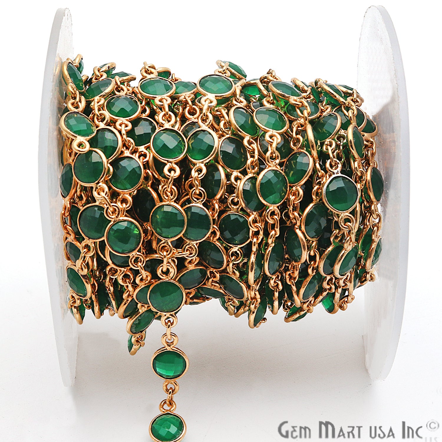Green Onyx 5mm Bezel Link Gold Plated Continuous Connector Chain - GemmartUSA