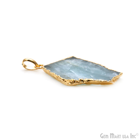 Aquamarine Free Form shape 40x23mm Gold Electroplated Gemstone Single Bail Pendant