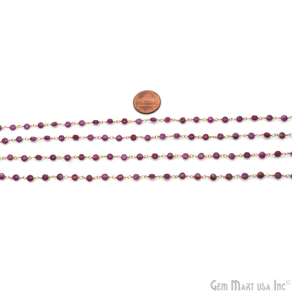 Ruby Faceted Coin 3-4mm Gold Wire Wrapped Rosary Chain