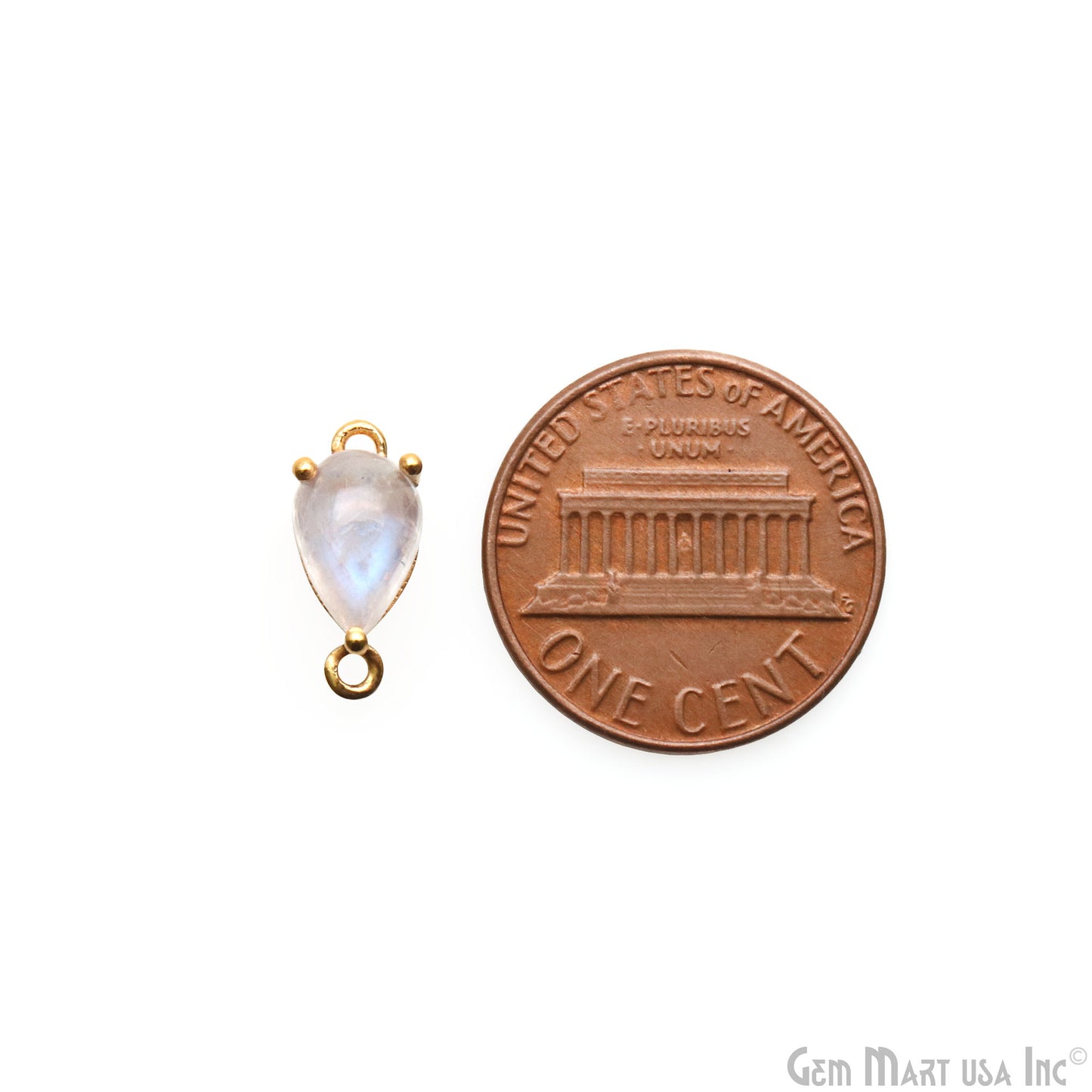Rainbow Moonstone Cabochon Pears 6x9mm Prong Gold Plated Double Bail Connector