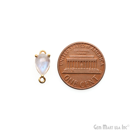 Rainbow Moonstone Cabochon Pears 6x9mm Prong Gold Plated Double Bail Connector