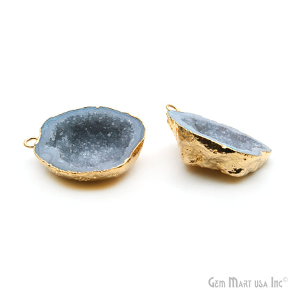 Geode Druzy 29x36mm Organic Gold Electroplated Single Bail Gemstone Earring Connector 1 Pair