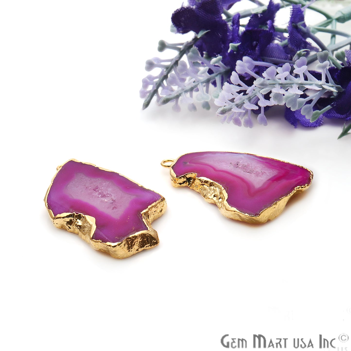 Agate Slice 38x19mm Organic Gold Electroplated Gemstone Earring Connector 1 Pair - GemMartUSA