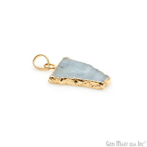 Aquamarine Free Form shape 30x20mm Gold Electroplated Gemstone Single Bail Pendant