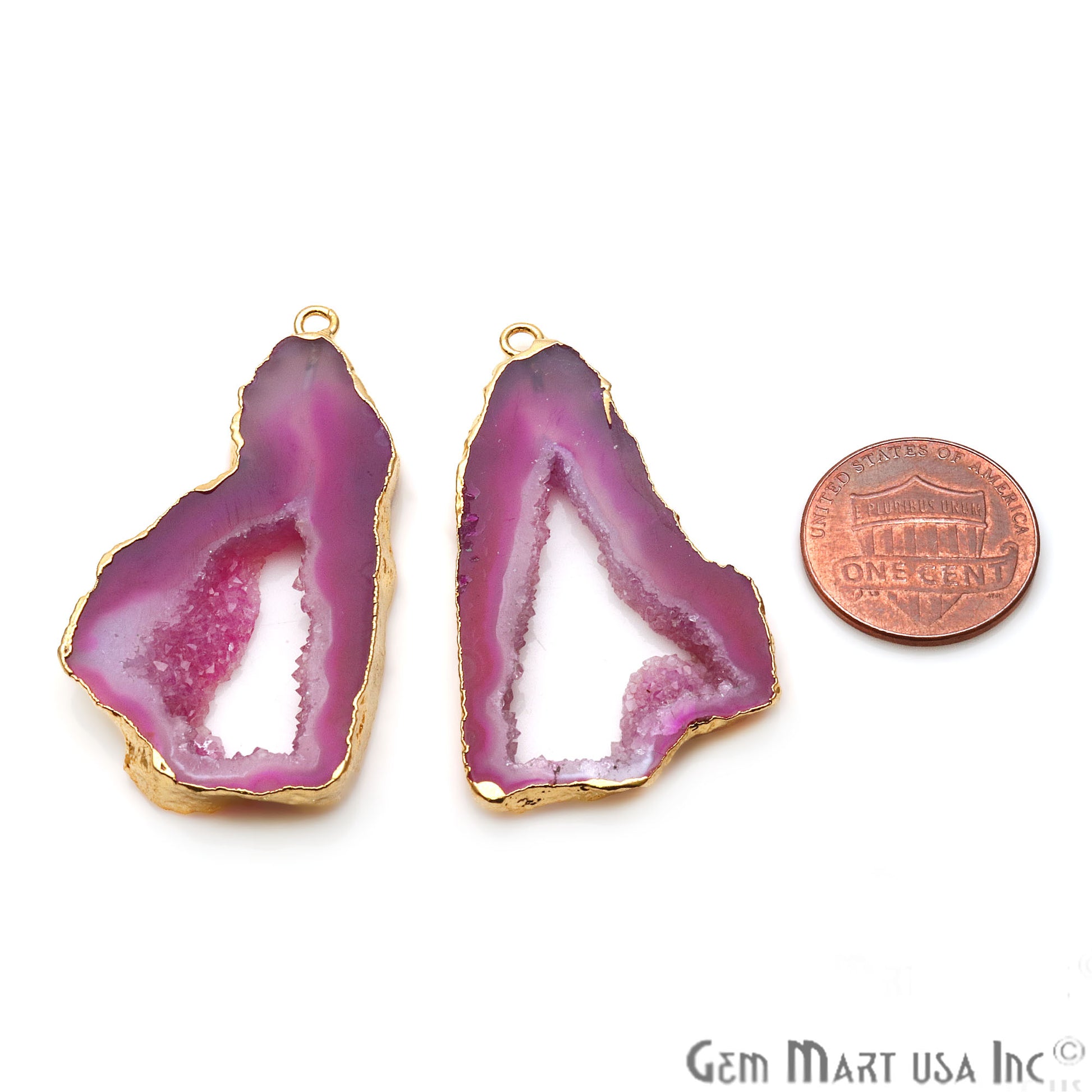 Agate Slice 44x25mm Organic Gold Electroplated Gemstone Earring Connector 1 Pair - GemMartUSA