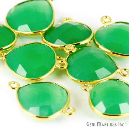 Clearance Sale Chrysoprase Chalcedony Heart 14mm Double Bail Gemstone Gold Bezel Connector