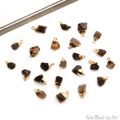 Rough Smoky Topaz Gemstone 15x10mm Organic Gold Edged Single Bail Connector Charm