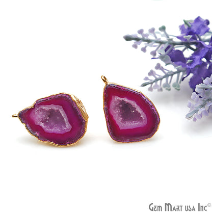 DIY Agate Slice Geode Druzy Gold Edged Loop Connector Studs Earrings
