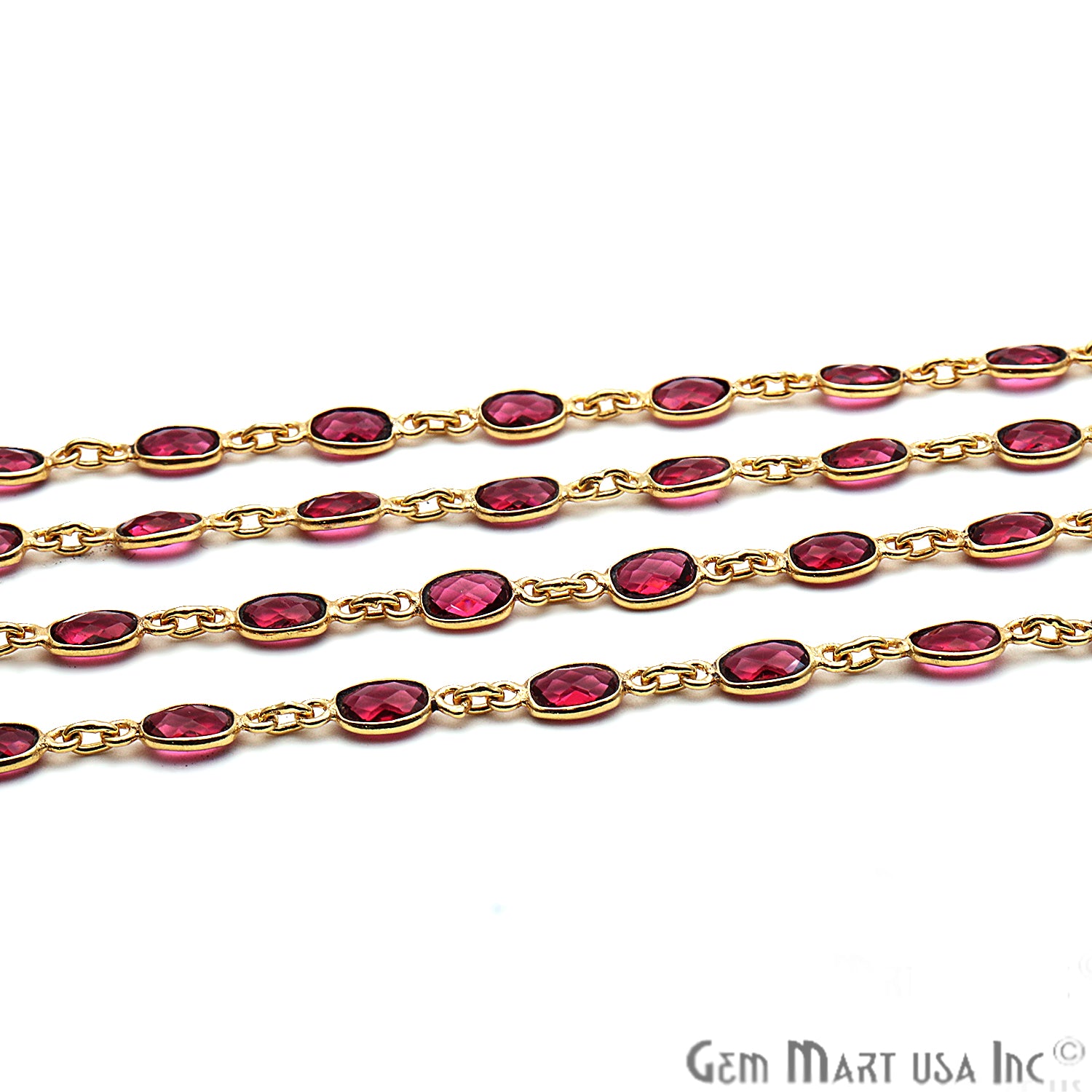 Pink Tourmaline 6x4mm Bezel Link Gold Plated Continuous Connector Chain - GemMartUSA