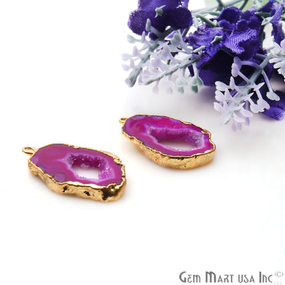 Agate Slice 16x26mm Organic Gold Electroplated Gemstone Earring Connector 1 Pair - GemMartUSA