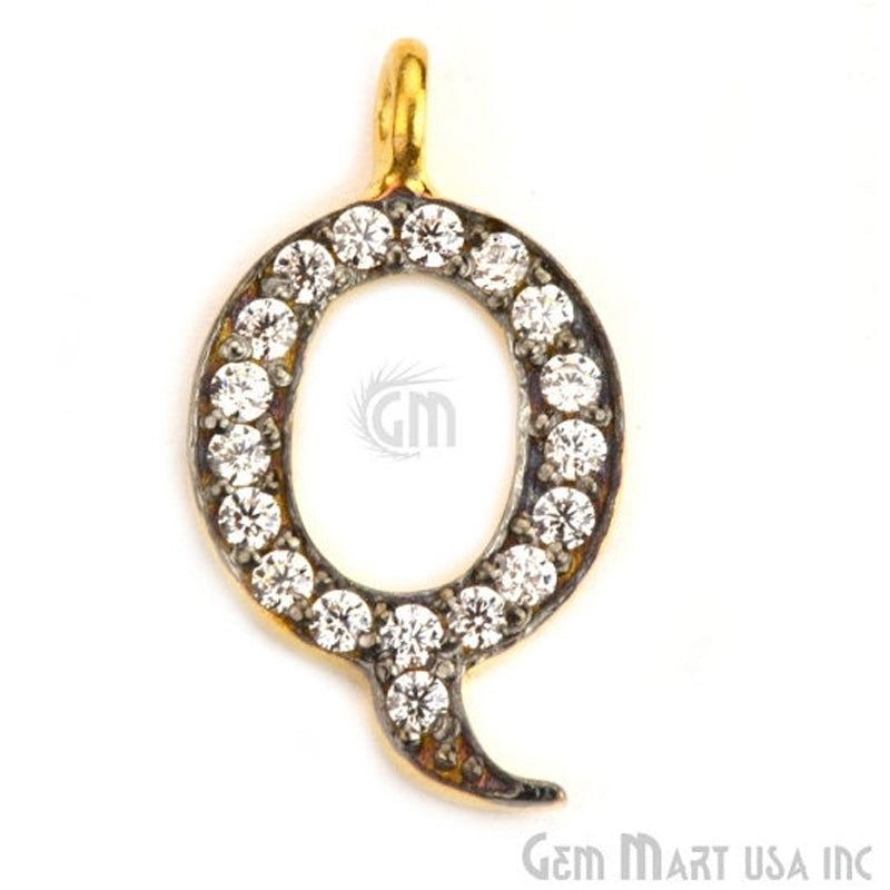 Q' Alphabet Charm CZ Pave Gold Vermeil Charm for Bracelet & Pendants - GemmartUSA