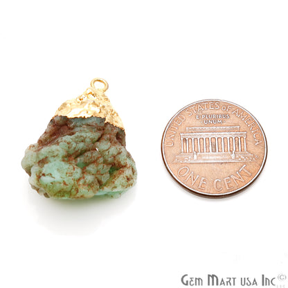 Rough Chrysoprase Gemstone 26x16mm Organic Gold Edged Connector - GemMartUSA