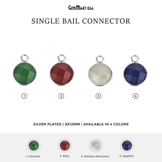 Round 8mm Single Bail Silver Plated Gemstone Bezel Connector