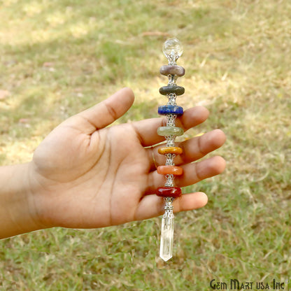 7 Chakra Round Crystal Wand 6-Inch,19mm Tumbled Stones with Crystal Ball for Spiritual Healing, Energy Balancing & Aura Cleansing